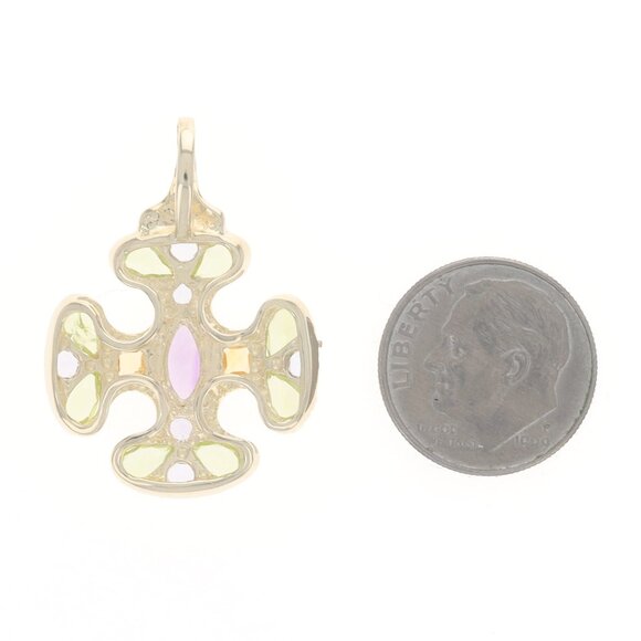 Yellow Gold Amethyst Citrine Peridot Cross Pendant - 14k Marquise 3.18ctw Faith - Picture 3 of 4